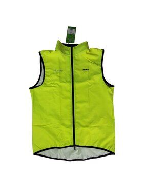 PRIMAL Cycling Wind Vest Pockets Hi Vis Safety Yellow Mens Large Sport Cut NEW